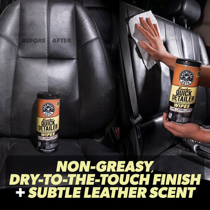 Chemical Guys Leather Cleaning Quick Detailer Wipes (Works on Natural, Synthetic, Pleather, Faux Leather and More) On The Go Car Care Accessory (30 Ct)
