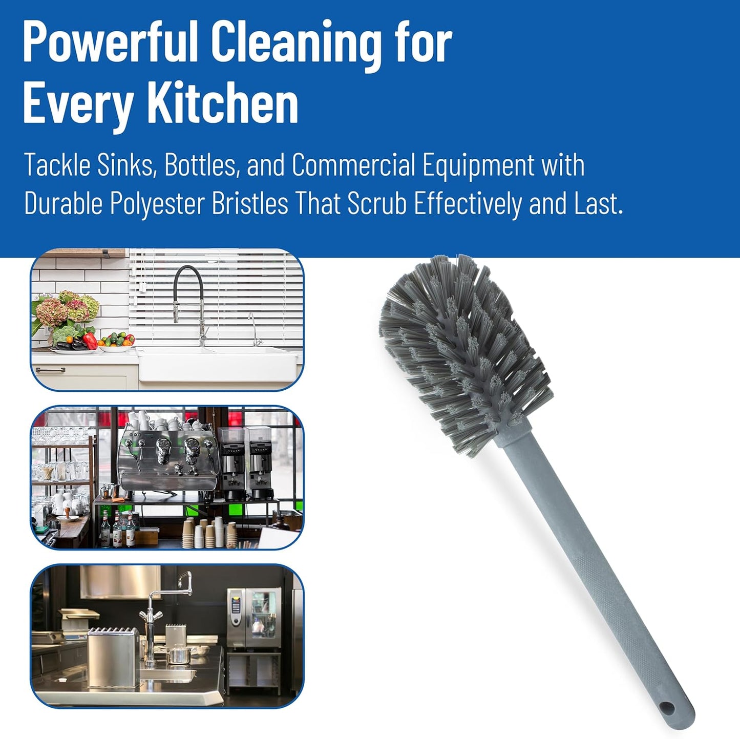 SPARTA Large Water Bottle Brush Ideal for Wide-Mouth Jars, Bottles and Tumblers, Dishwashing Tool with Handle for Home and Commercial Kitchens, Plastic, 12 Inches, White