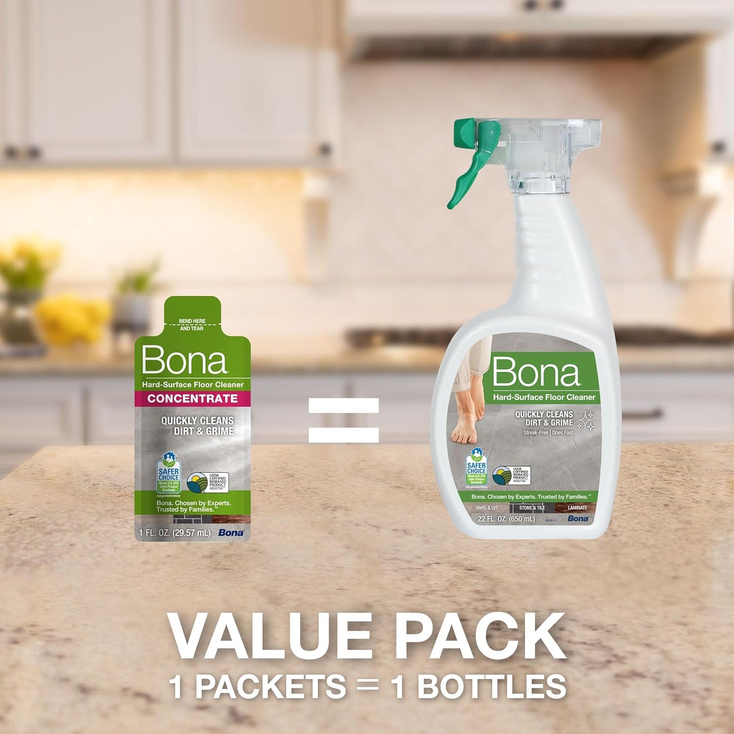 Bona Multi-Surface Floor Cleaner Refill - 128 fl oz - Lemon Mint - Residue-Free Floor Cleaning Solution refill for Spray Mop and Spray Bottles - For Use on Stone, Tile, Laminate, and Vinyl Floors