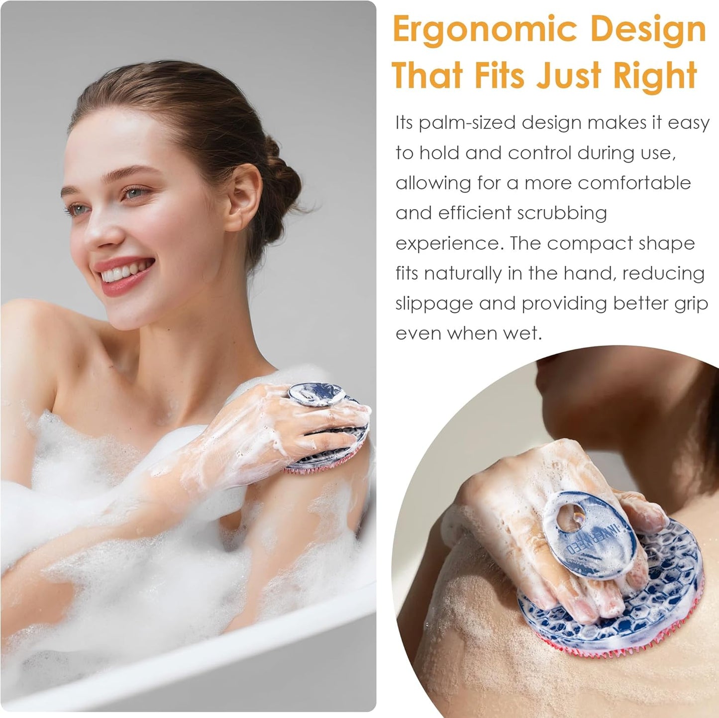 INNERNEED Food-Grade Soft Silicone Body Scrubber Shower Brush Handheld Cleansing Skin Brush, Gentle Exfoliating and Lather Well (Black)