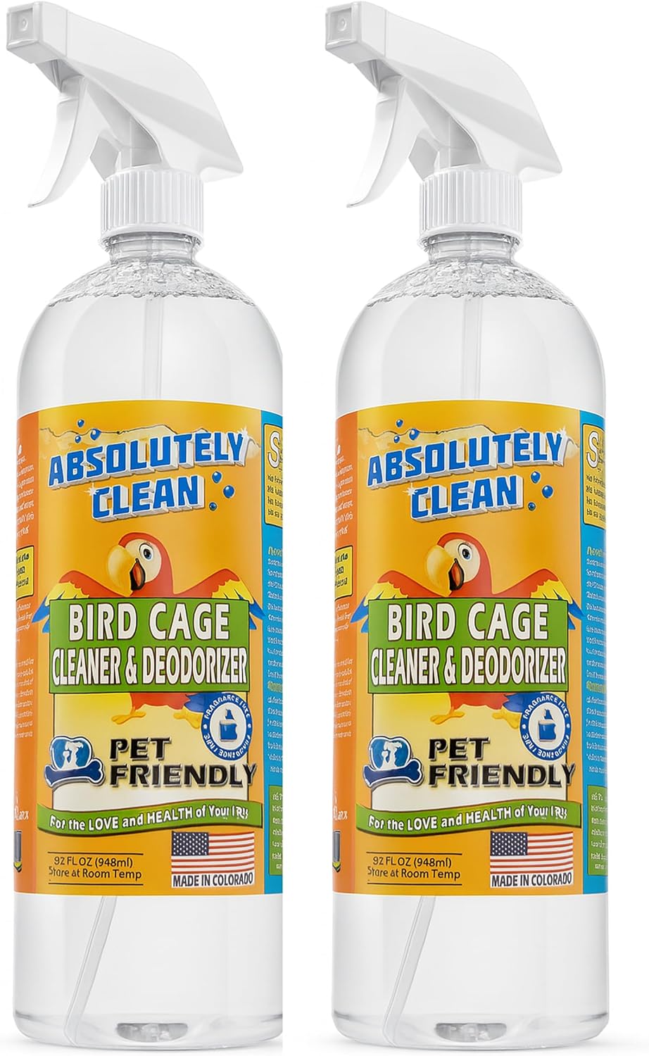 Absolutely Clean Amazing Bird Cage Cleaner and Deodorizer - Just Spray/Wipe - Safely & Easily Removes Bird Messes Quickly and Easily - Made in The US - Fragrance Free (16oz Pack of 1)