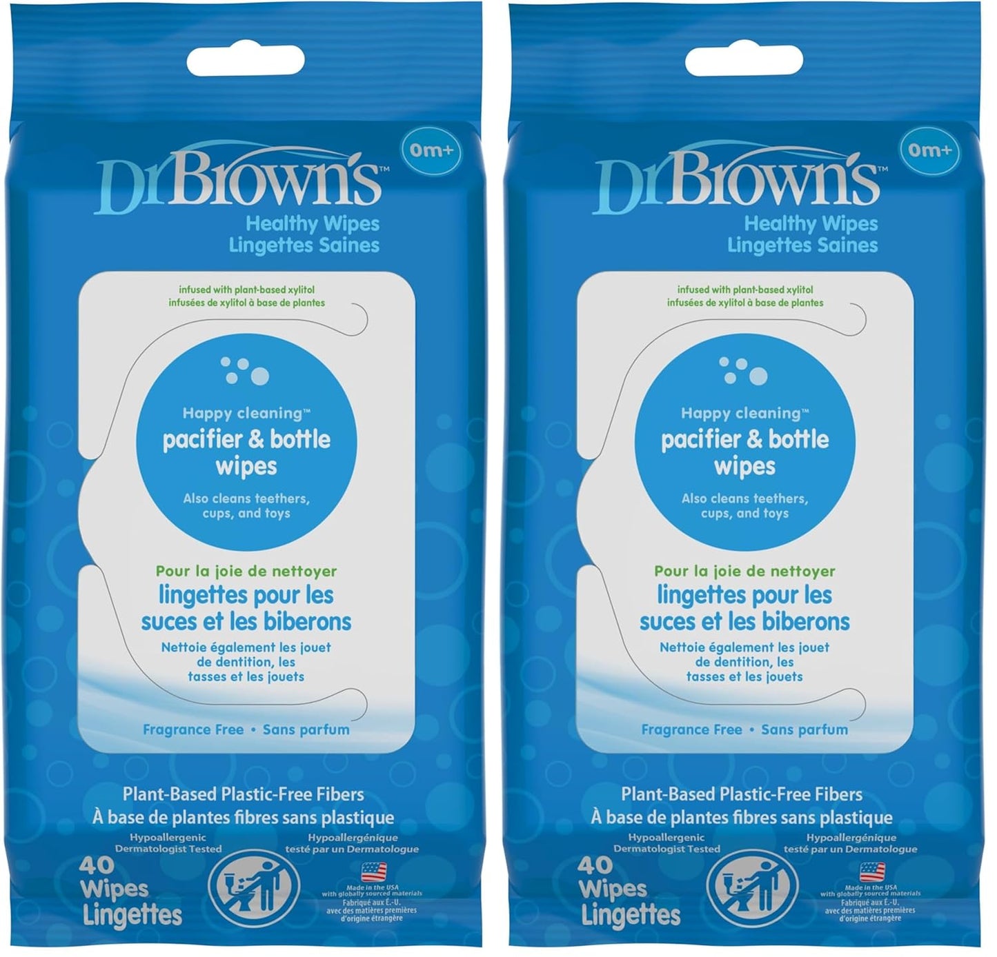 Dr. Brown's Bottle and Pacifier Healthy Wipes, Safely Clean Bottles, Baby Items, and Feeding Essentials, Hypoallergenic, 40 count, 3-Pack (Packaging May Vary)