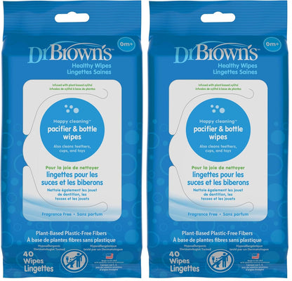 Dr. Brown's Bottle and Pacifier Healthy Wipes, Safely Clean Bottles, Baby Items, and Feeding Essentials, Hypoallergenic, 40 count, 3-Pack (Packaging May Vary)