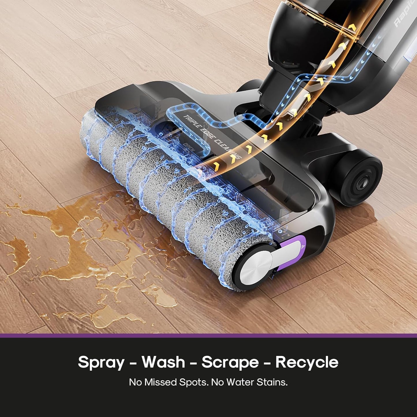 Eureka Cordless Wet Dry Cleaner, 170° Reclinable, Hot Air Drying Self Cleaning Vacuum and Mop Combo, Good for Hard Floors Pet Hair Sticky Messes, RapidWash 630, Purple
