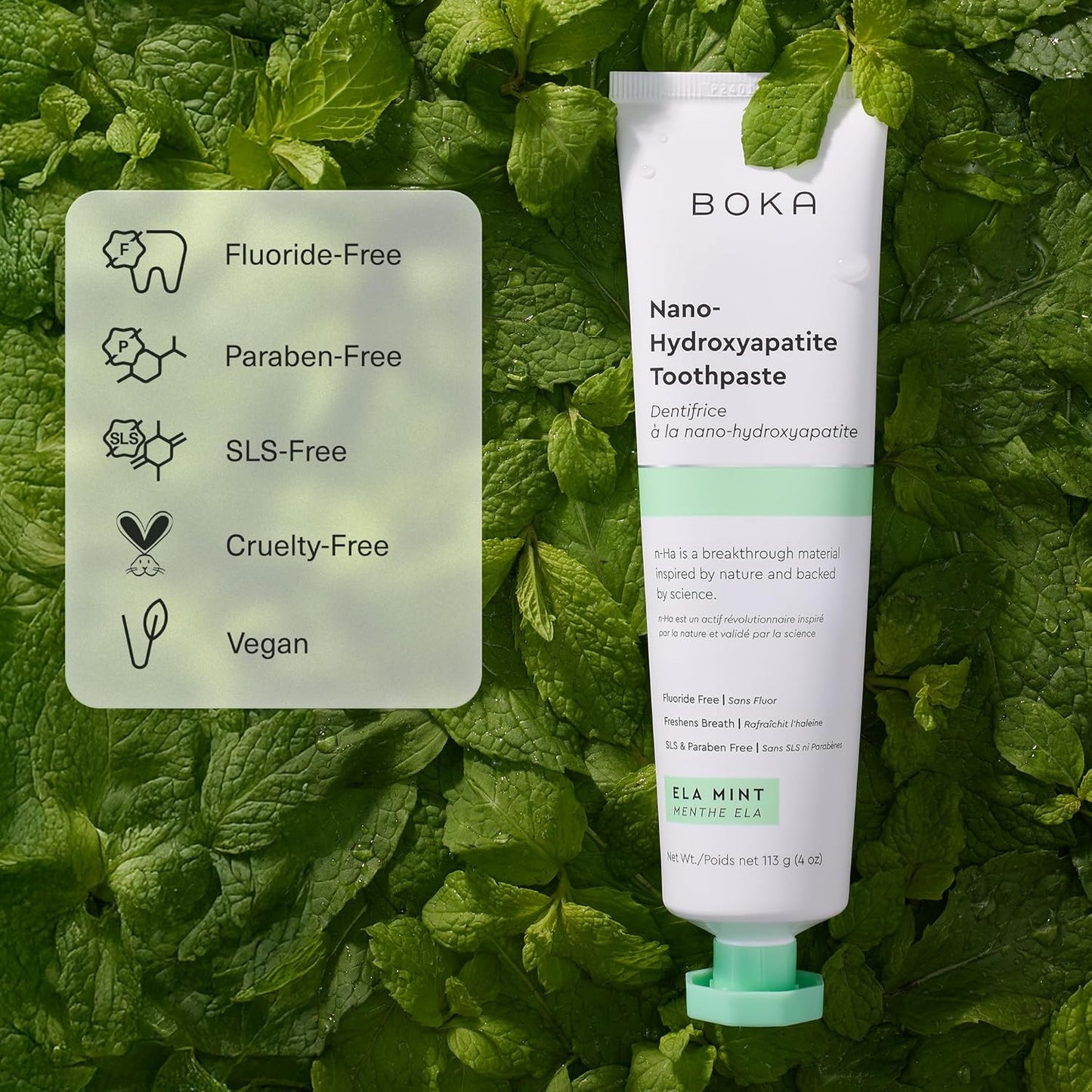 Boka Fluoride Free Toothpaste, Nano Hydroxyapatite Toothpaste, Appropriate for Sensitive Teeth, for Adult, Kids Oral Care - Whitening* Refresh Mint, 1.3 Fl Oz 2Pk US Manufactured