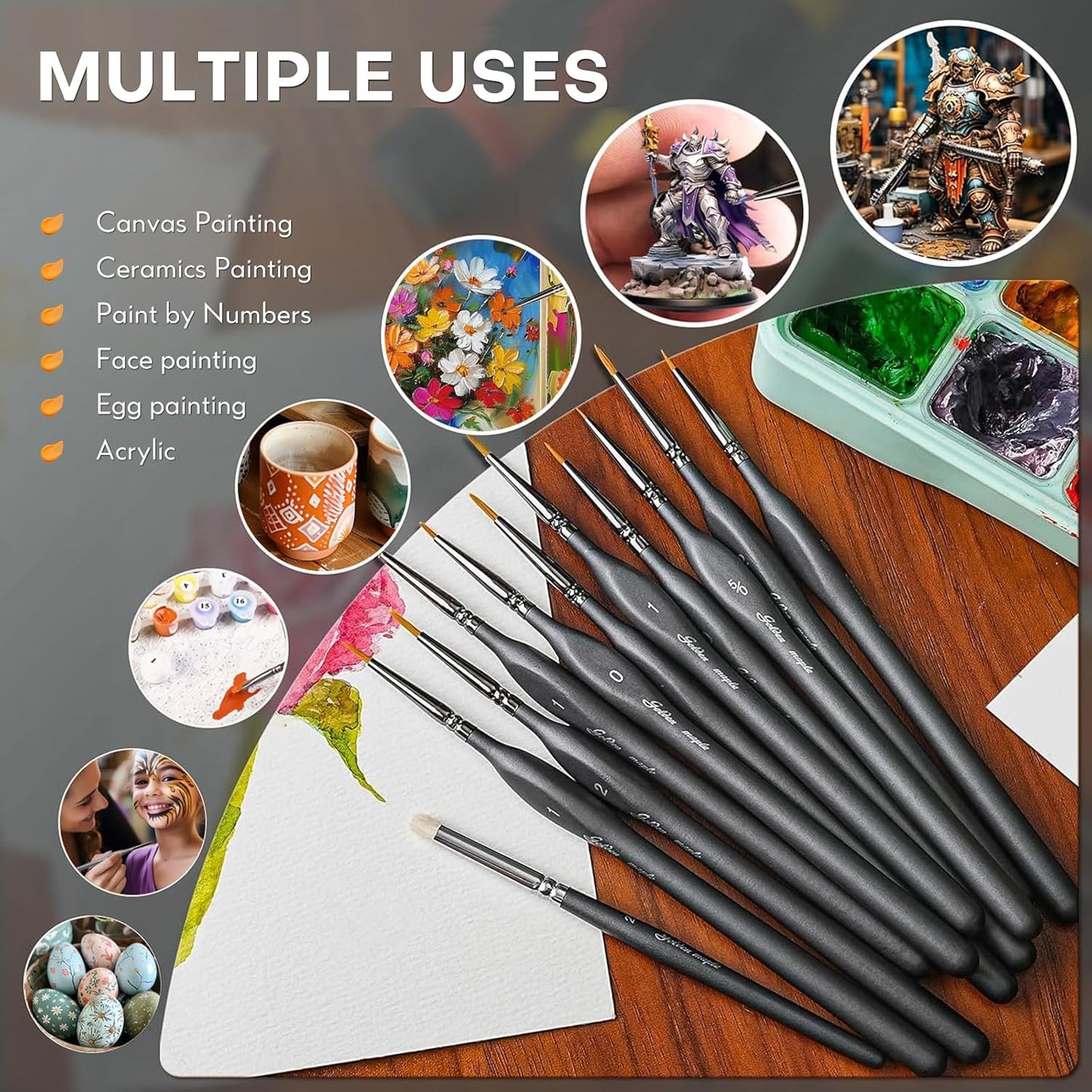 Golden Maple Detail Paint Brushes Set 10pcs Miniature Brushes for Fine Detailing & Art Painting - Acrylic, Watercolor, Oil, Models