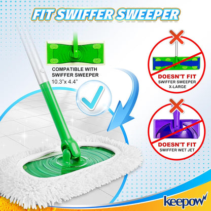 KEEPOW Reusable Microfiber Mop Pads Compatible with Swiffer Sweeper, Dry Sweeping Cloths, Washable Wet Mopping Cloth Refills for Hardwood Floor Cleaning, 6 Pack