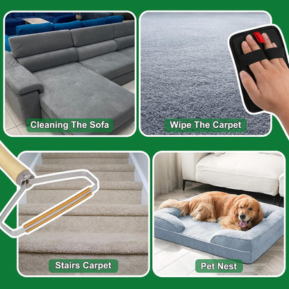 3 in 1 Carpet Rake for Pet Hair Removal, Reusable Pet Hair Remover Broom, 60'' Adjustable Long Handle Dog and Cat Hair Remover Tool Set of 3, Lint Remover Scraper for Carpets, Rugs, Mats, Couch, Car