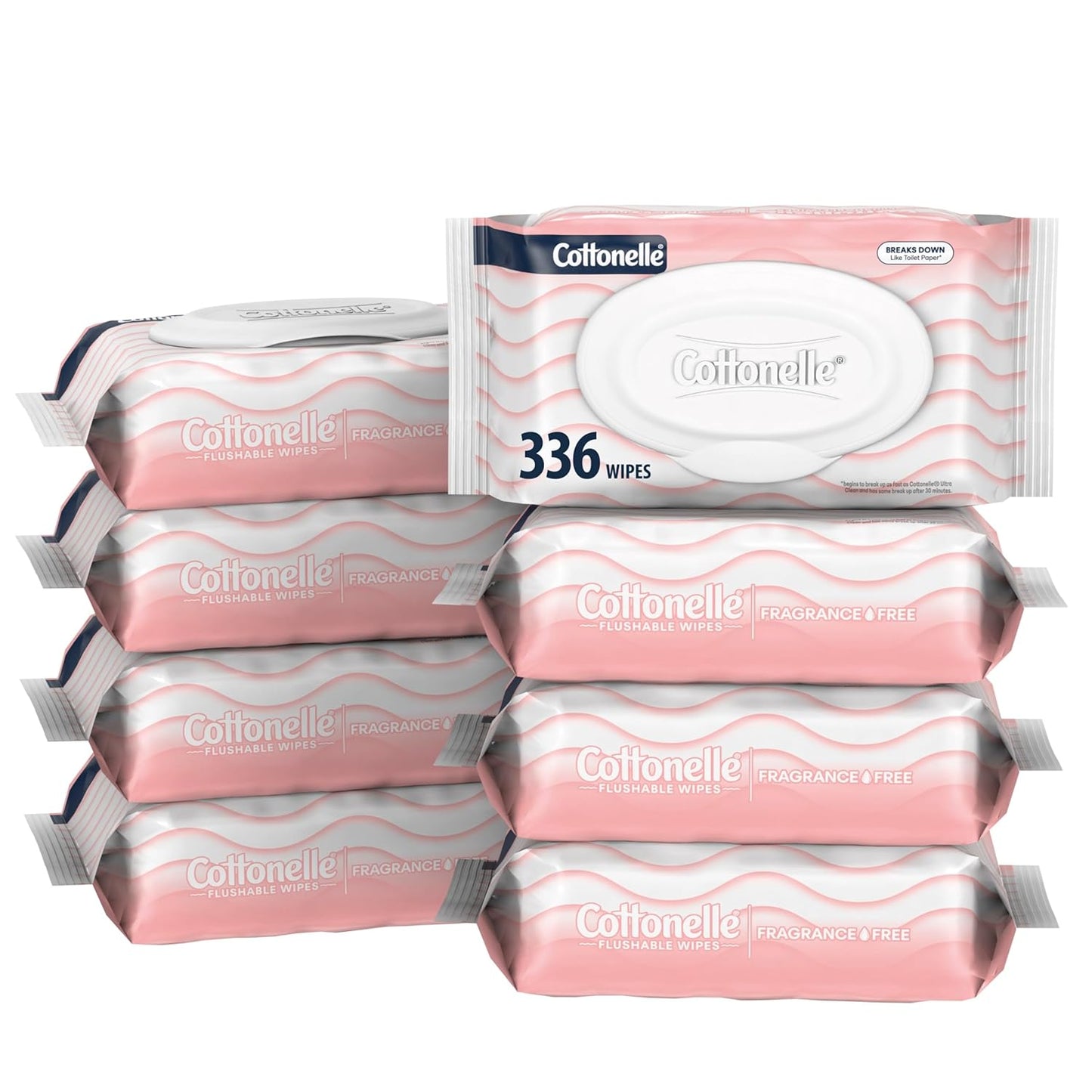 Cottonelle Fragrance Free Flushable Wet Wipes, Adult Wet Wipes, 2 Flip-Top Packs, 42 Wipes Per Pack
