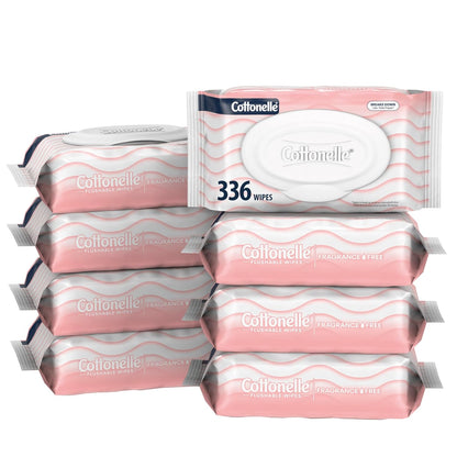 Cottonelle Fragrance Free Flushable Wet Wipes, Adult Wet Wipes, 2 Flip-Top Packs, 42 Wipes Per Pack