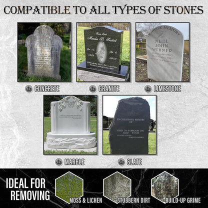 Headstone Cleaner for Graves, Tombstone & Headstone, Removes Dirt, Moss & Other Grime, for Restoring Natural Luster on Granite, Stone, Marble, Slate, Concrete & More, 8.8 oz