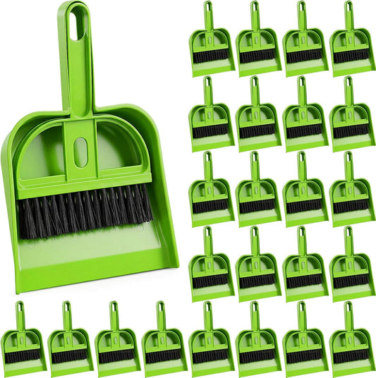 Thenshop 24 Pack Small Dustpan and Brush Set Small Hand Broom and Dustpan Bulk, Compact Cleaning Kit for Desk Keyboard Tabletop Countertop Car Pet Messes Indoor Outdoor Floor Cleaning, Candy Green