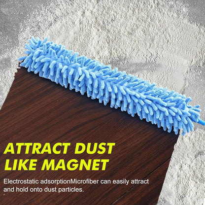 Rainbow Extendable Static Duster Reusable Microfiber Duster with 100" Telescoping Pole, Beandable and Washable Dusters Head for Cleaning Ceiling, Fan, Furniture