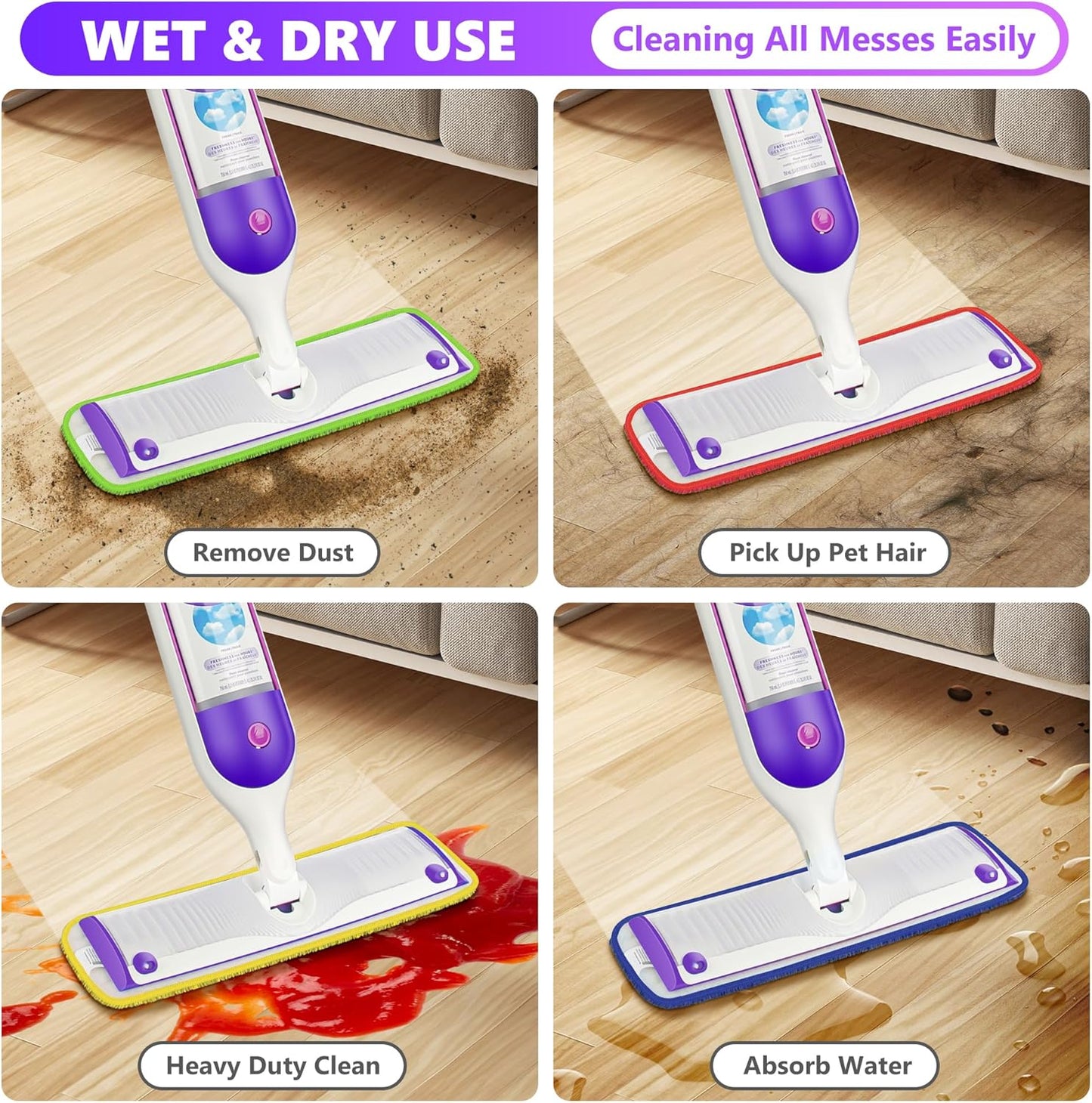 6 Pack Reusable Mop Pads Compatible with Swiffer PowerMop, Wood Floor Pads Microfiber Mop Replacement Refills Machine Washable for All Floor Surfaces