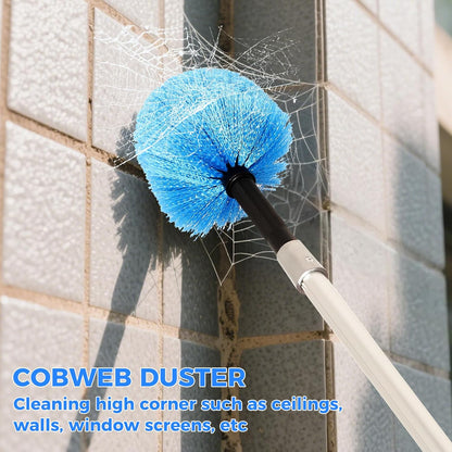 wlich 26ft High Reach Duster Kit, Aluminum 5-20ft Fan & Window Cleaner Set, Versatile Dusting Set with 5 Replaceable Heads for Cleaning Fans, Windows, and Hard-to-Reach Areas Outdoors Without Ladder