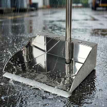 Metal Dustpan with Broom Set, Long Handle Stainless Steel Dustpan,Heavy Duty Standing Dust Pan with Teeth, Indoor Outdoor Up for Home Kitchen Lobby Room Office