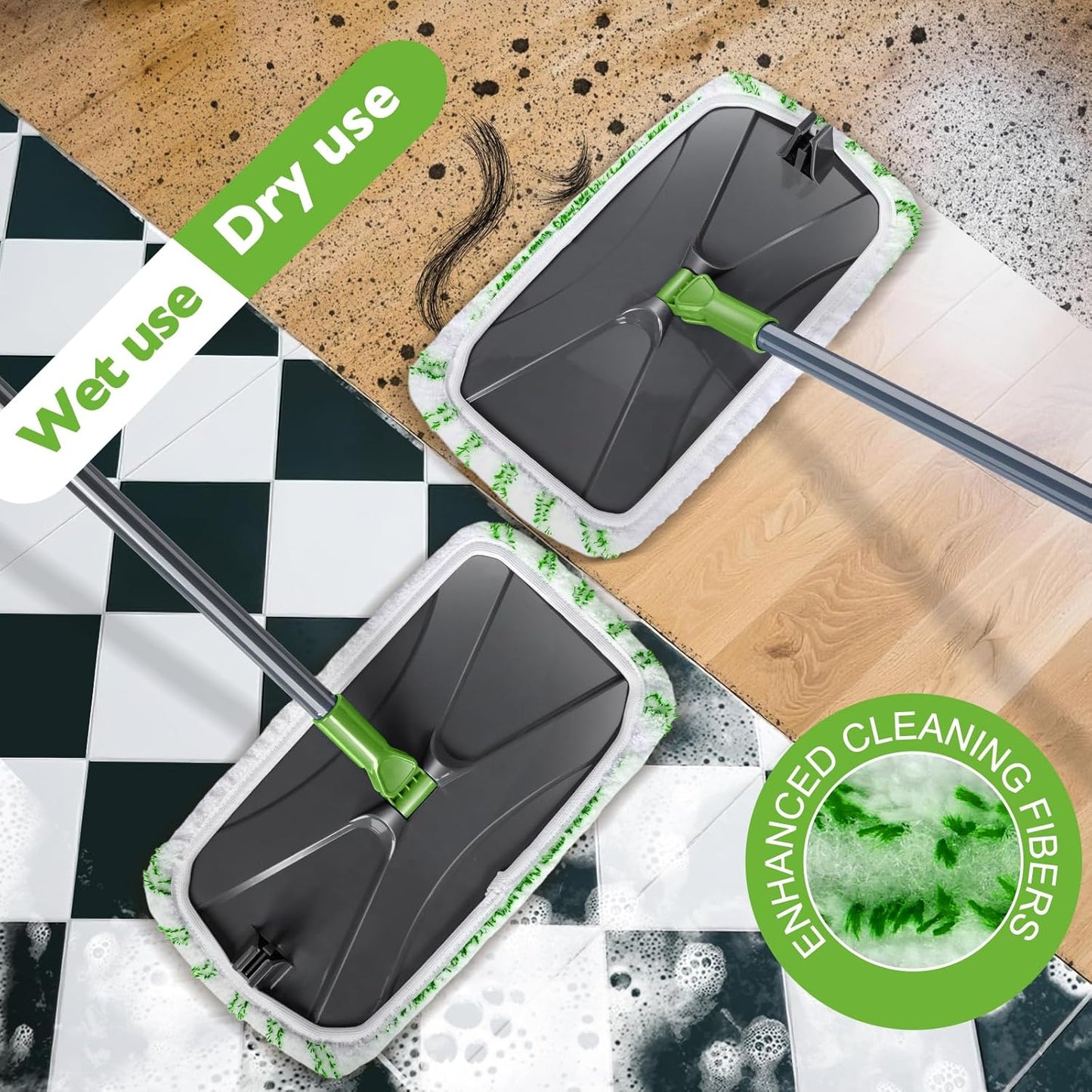 MASTERTOP Microfibre Flat Mop, Extended Wet Dry Large Floor Mop with 5 Reusable Pads & Telescopic Handle, Dust Mops for Laminate Wooden Hard Floor Vinyl Tile Floors Cleaning - Send 1 Cleaning Scraper