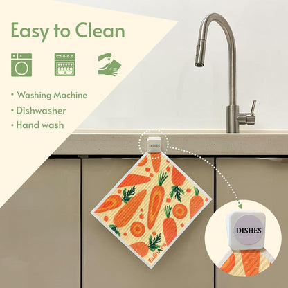 Eulnars Swedish Dishcloths for Kitchen, 8 Pack Reusable Paper Towels with Clips, Non-Scratch Swedish Kitchen Towels, Super Absorbent Cellulose Sponge Cloths, Dishwasher Safe, No Odor