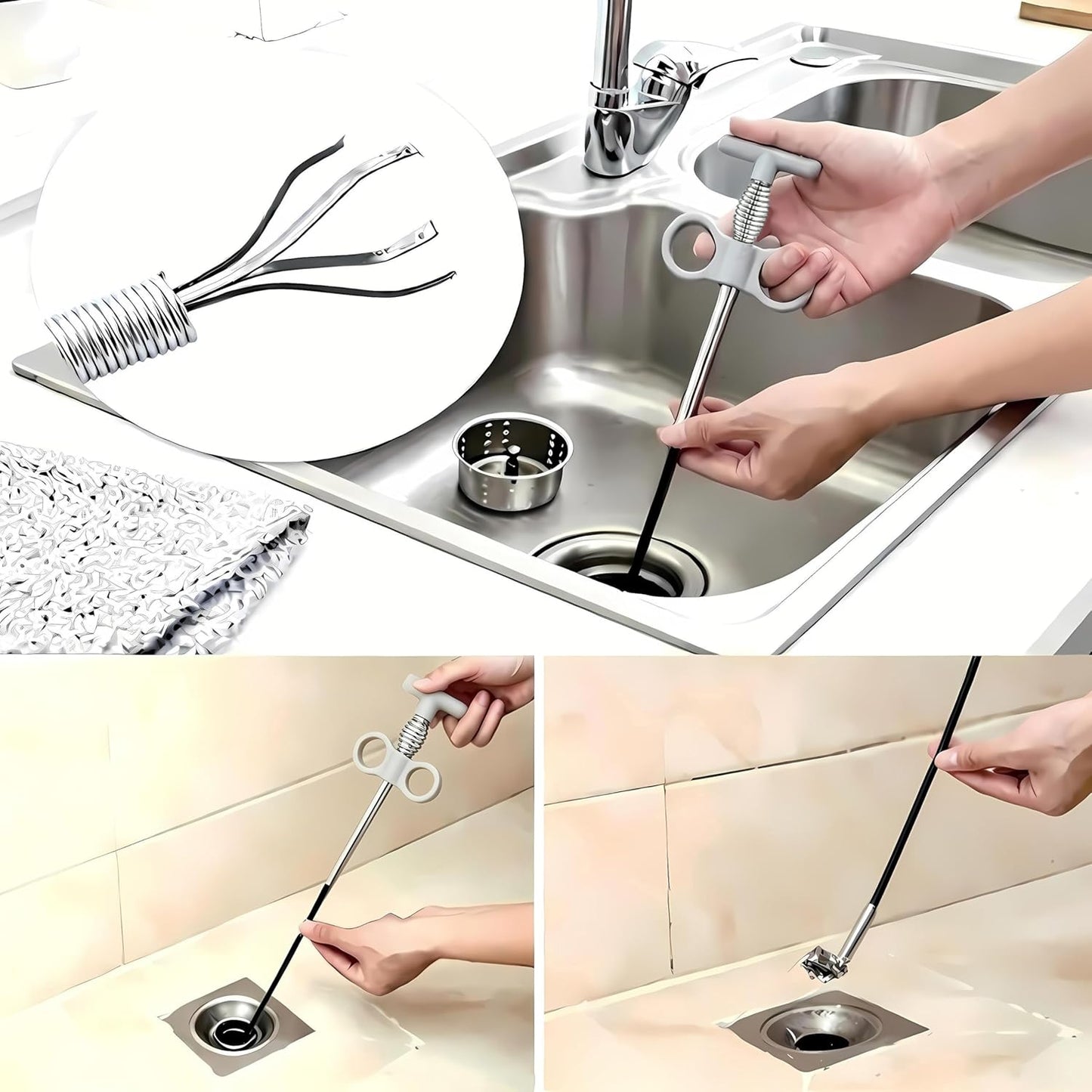 Drain Clog Remover Snake Tool for Hair and Debris, Unclog Toilet, Sink, Shower, Bathtub, Sewer