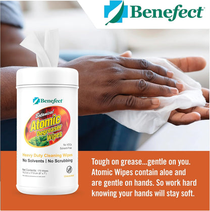 Benefect Atomic Fire & Soot Degreaser - Heavy Duty Botanical Cleaner for Fire Damage, Smoke & Grease Residue – Safe for Kids, Pets & Chemically Sensitive (170 Count Wipes)