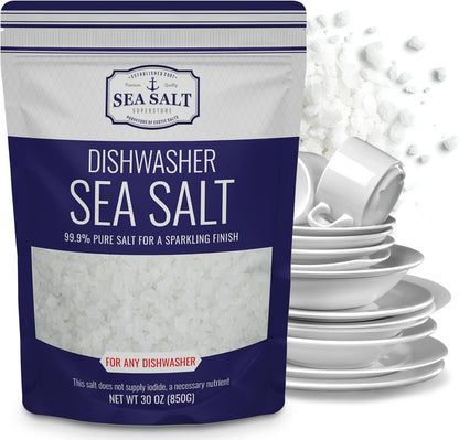 Dishwasher Salt, Natural Water Softener, Food Grade Coarse Sea Salt Compatible with Miele, Thermador, Whirlpool, & Bosch Dishwasher 5 lb Bag