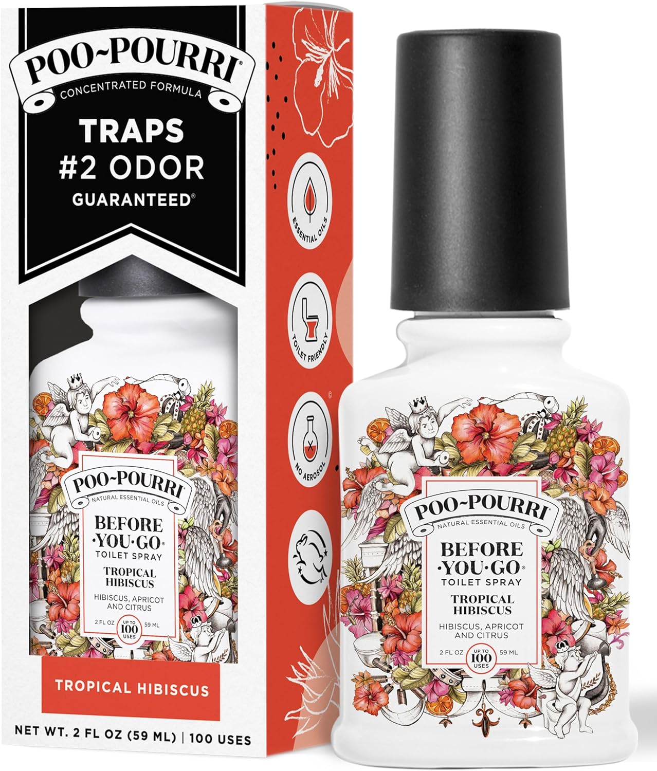 Poo-Pourri Before-You-Go Pocket Toilet Spray, Travel Essentials, Tropical Hibiscus, 1 Fl Oz, Up to 50 Uses, On-The-Go Bathroom Odor Deodorizer with Essential Oils, TSA Approved Size, Hibiscus, Apricot