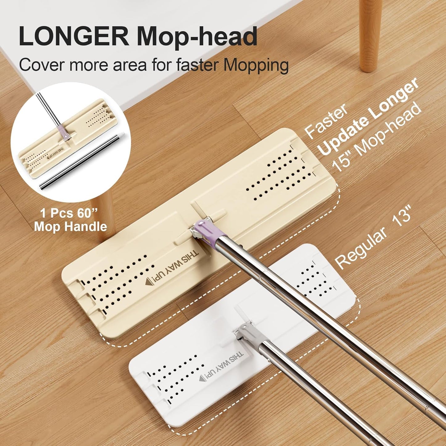 JOYMOOP Mop and Bucket Set, Flat Mops for Floor & Wall Cleaning, Commercial & Household Use, Hardwood Floor Mop with Long Handle & 4 Microfiber Pads