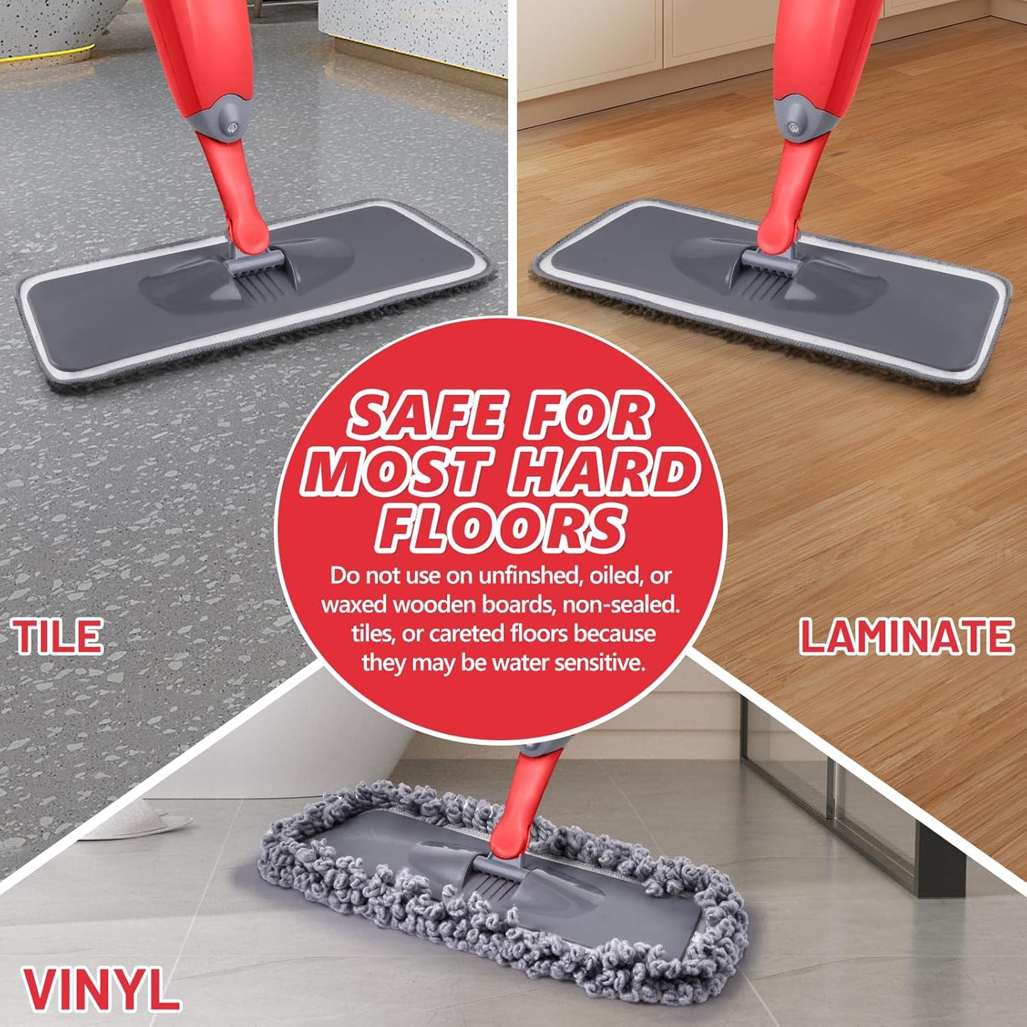 HOMTOYOU Spray Mops for Floor Cleaning: Wet Mop for Hardwood Tile Wood Laminate Vinyl - 3 Washable Microfiber Pads for Swiffer Powermop - Absorbs Pet Hair Dust