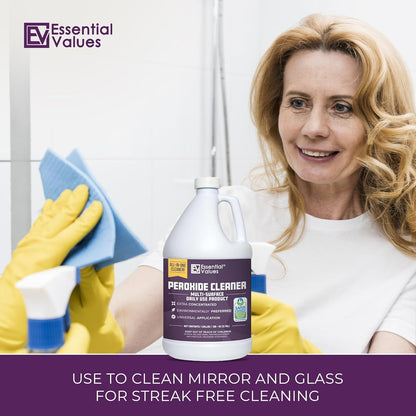 Essential Values Peroxide Cleaner 5%, Safer Choice Certified | Made in USA, Multi-Surface - Extra Concentrated - Ideal for Residential Commercial Retail Hospital Restaurants