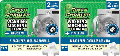 Green Gobbler Premium Washing Machine Cleaner & Deodorizer Tablets with Pipe, Drain & Hose Clean Technology | Front & Top Load Washers | 28 Count