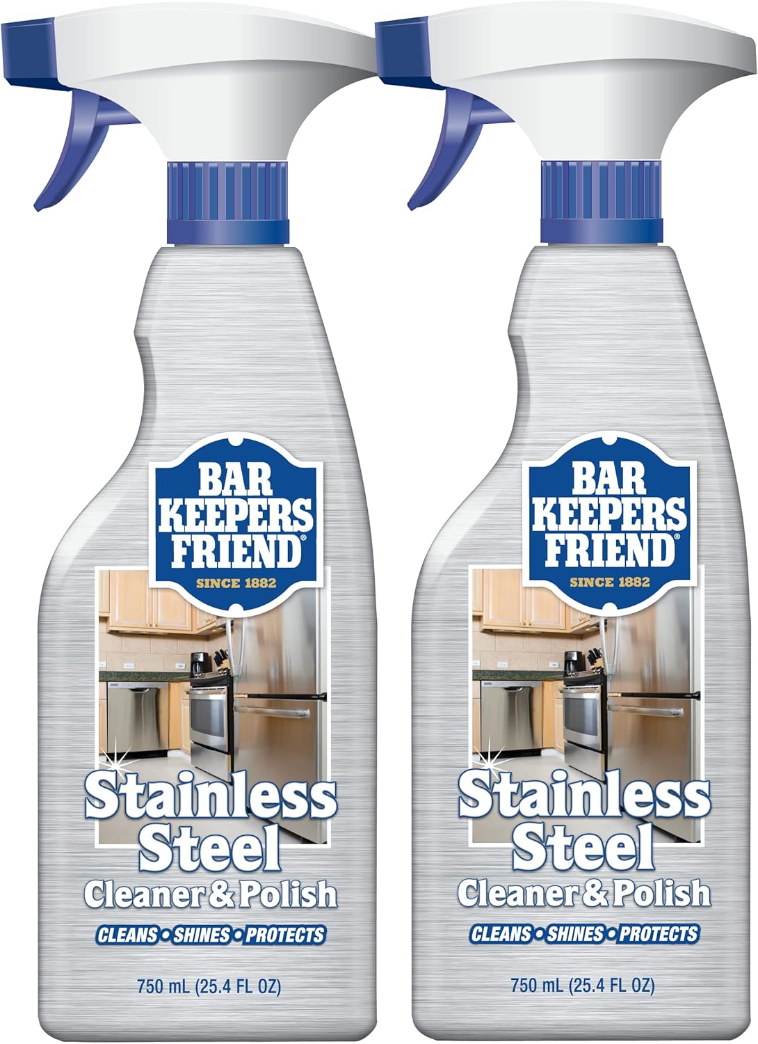 Bar Keepers Friend Stainless Steel Cleaner and Polish Spray (2 x 25.4 oz) Removes Oily Fingerprints, Hard Water Stains, Grime & Food Debris without Scratching or Dulling Appliances & Surfaces