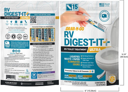 Unique RV Digest-It Plus RV Tank Treatment Pods – 16 Treatments, Breaks Down Waste & Toilet Paper + Eliminates Odors at Source, RV Black Tank Treatment