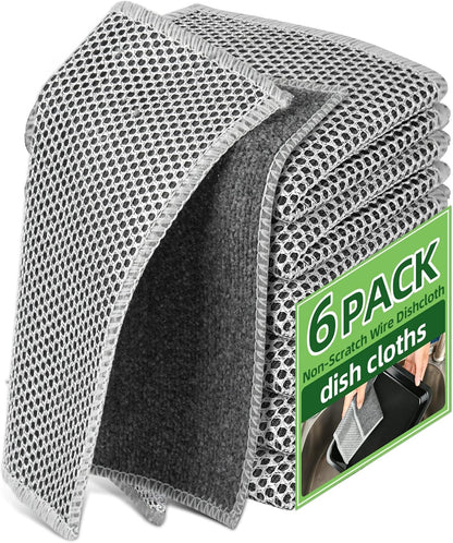 Stainless Steel Scrubber and Cleaning Rags - Non Scratch Wire Dishcloth for Washing Dishes, Steel Wool Scrubber and Dish Towels for Kitchen (6PCS)