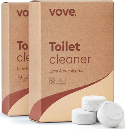 Vove Probiotic Toilet Bowl Cleaner Tablets Starter Set with Tin, 12 Count - Lime Eucalyptus, Citric Acid + Oxygen Bleach, Removes Hard Water & Limescale, Plant-Based, Septic Safe, Plastic-Free
