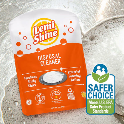 Lemi Shine Garbage Disposal Cleaner and Deodorizer Powered By Citric Acid | Foam Cleaner For Kitchen Garbage Disposal with a Natural, Fresh Lemon Scent (2 Count)