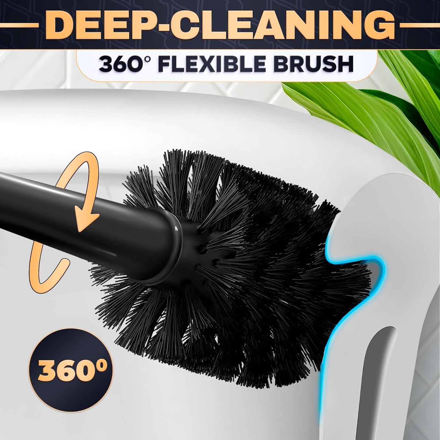 Toilet Brush and Holder Set - Silicone Toilet Brush Cleaner with Dark Grey Holder Base, Compact Accessory for Small Spaces - Easy to Place & Simple to Store After Use, Plastic Bathroom Cleaning Tool