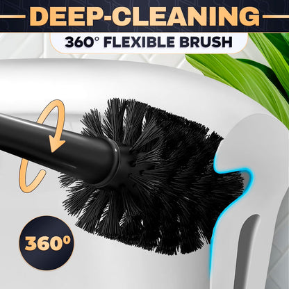 Toilet Brush and Holder Set - Silicone Toilet Brush Cleaner with Dark Grey Holder Base, Compact Accessory for Small Spaces - Easy to Place & Simple to Store After Use, Plastic Bathroom Cleaning Tool