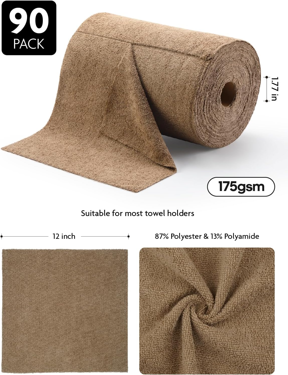 Fantasticlean Microfiber Cleaning Cloth Roll -40 Pack, Tear Away Microfiber Towels, 12" x 12", Reusable, Washable, Scratch Free, Ultra Absorbent Dishcloth for All-Around Cleaning Supplies (White)