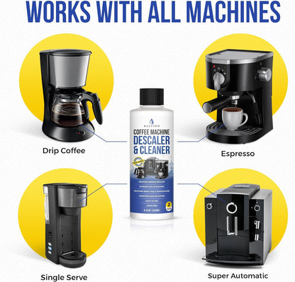 Descaling Powder Solution (6-Uses) Coffee Machine Descaler Cleaner | Compatible with Breville Keurig Nespresso Delonghi Ninja | To Descale Automatic Coffee Pots & Makers & Espresso Machines