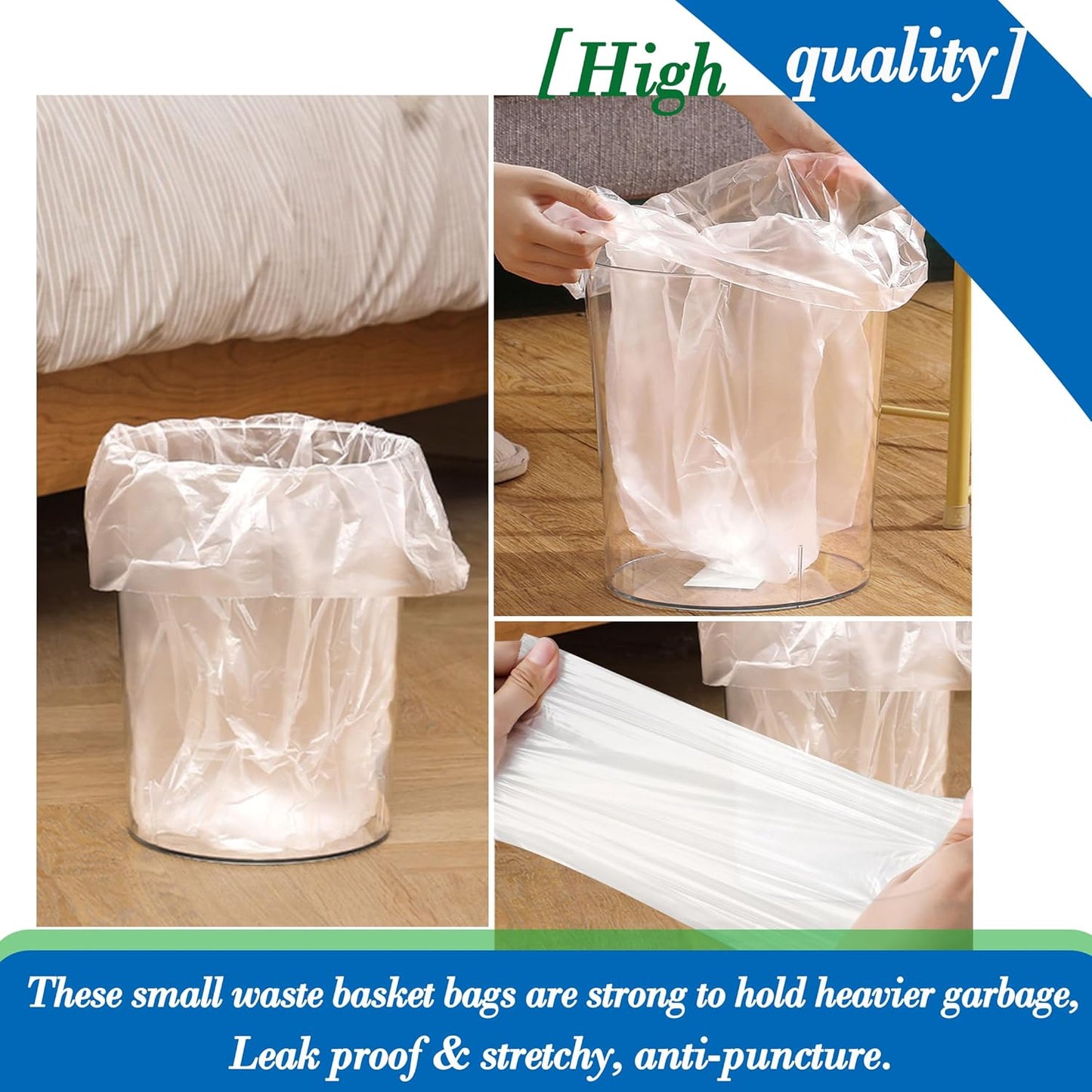 Hommaly 2 Gallon (1.8-2 Gal)120 pcs Small Clear Trash Bags, Strong 1.8 Gallon Garbage Bags, Bathroom Trash Can Bin Liners Unscented, Mini Plastic Bags for Office, Waste Basket Liner,Fit 6,7,8 Liters