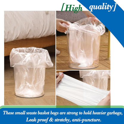 Hommaly 2 Gallon (1.8-2 Gal)120 pcs Small Clear Trash Bags, Strong 1.8 Gallon Garbage Bags, Bathroom Trash Can Bin Liners Unscented, Mini Plastic Bags for Office, Waste Basket Liner,Fit 6,7,8 Liters