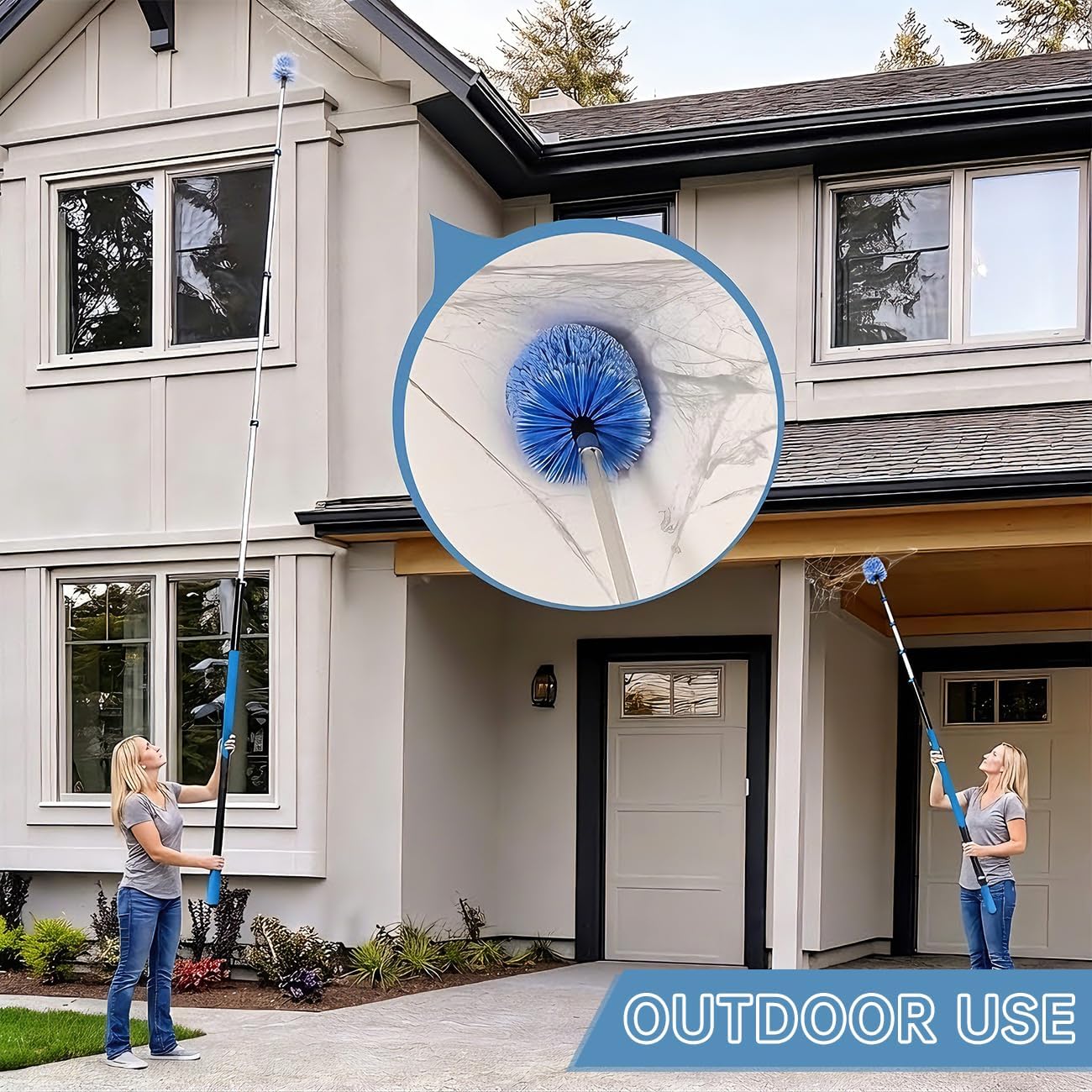 20 Foot Cobweb Duster with Extension Pole 2 PCS, Webster Cobweb Duster for High Ceilings/Corners, Spider Web Brush with Pole for Outdoor & Indoor Web Cleaning, Outdoor Cobweb Brush Kit by MAYKI