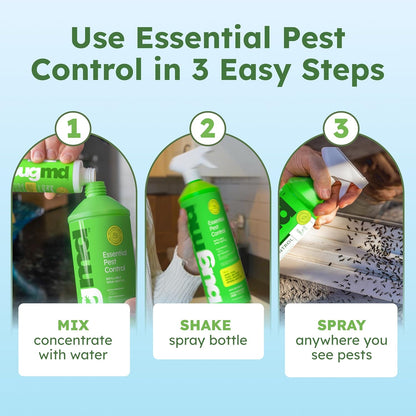 BugMD Empty Refillable Spray Bottle 32 oz for Pest Control Essential Oil Concentrate (Sold Separately), 3 Modes