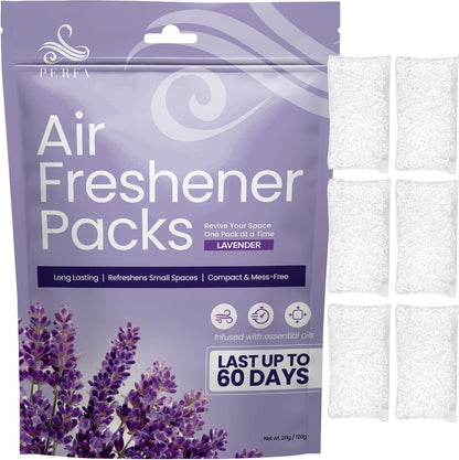 Lavender Odor Eliminator Pack of 6 | Long Lasting Odor Absorber for Home, Wardrobe, Shoes & Small Spaces | Scented Smell Absorber for Drawers, Trash Cans & Closet | Daily Use Lavender Packs by Perfa