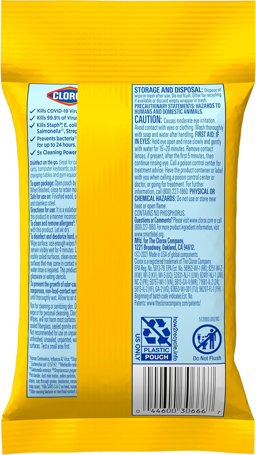 Clorox Disinfecting Wipes To Go Pack, Bleach Free, Fresh Scent, 9 Count, Pack of 24 (Pack May Vary)