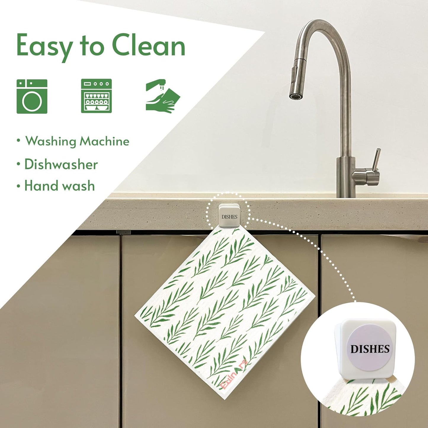 Eulnars Swedish Dishcloths for Kitchen, 8 Pack Reusable Paper Towels with Clips, Non-Scratch Swedish Kitchen Towels, Super Absorbent Cellulose Sponge Cloths, Dishwasher Safe, No Odor