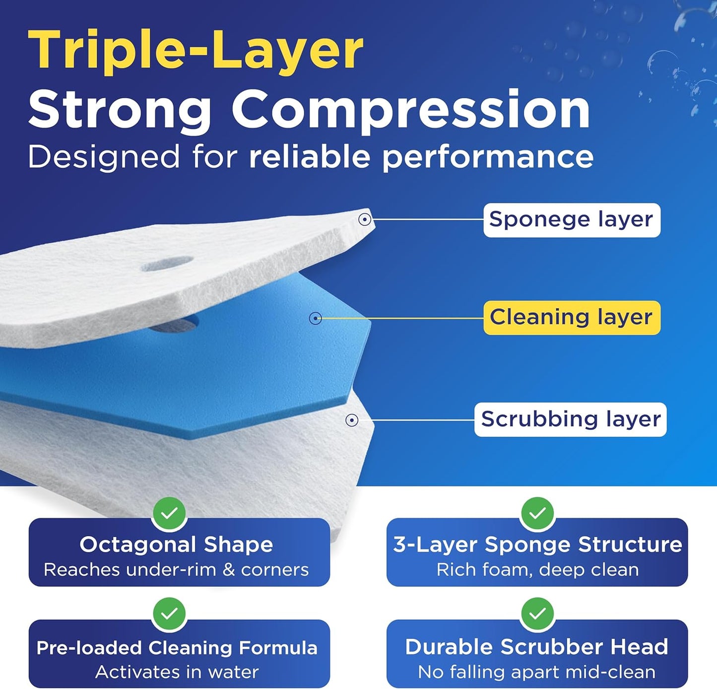 50 Count Toilet Wand Refills for Clorox Toilet Wand, 5X Cleaning Power, Replacement Heads for Clorox Wand, High-Density Disposable Brush Scrubber - No Falling Apart, Fresh Fragrance