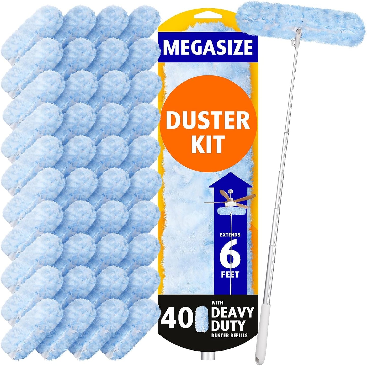 6 ft Extendable Duster Handle with 20 Refills, Compatible with Swiffer, Disposable Microfiber Dusting Pads for Home Cleaning, Ceiling, Fan, Window, Hard-to-Reach Areas