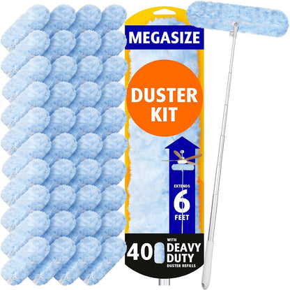6 ft Extendable Duster Handle with 20 Refills, Compatible with Swiffer, Disposable Microfiber Dusting Pads for Home Cleaning, Ceiling, Fan, Window, Hard-to-Reach Areas