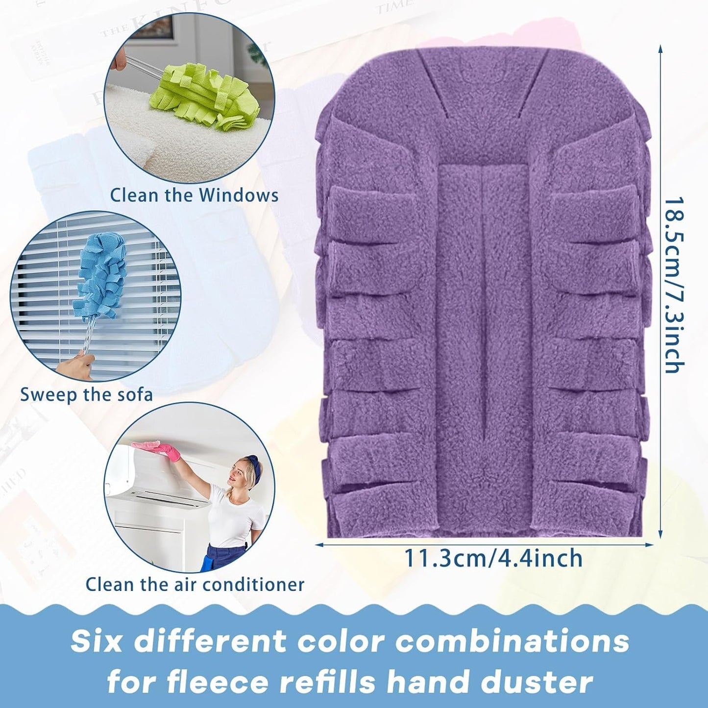 Zubebe 12 Pcs Duster Refill Reusable Fleece Duster Refills Feather Flat Dusters Multi Surface Washable Cleaning Pads Tools for Home, Blinds, Car, Pet, Furniture, Fans (Dark Color)